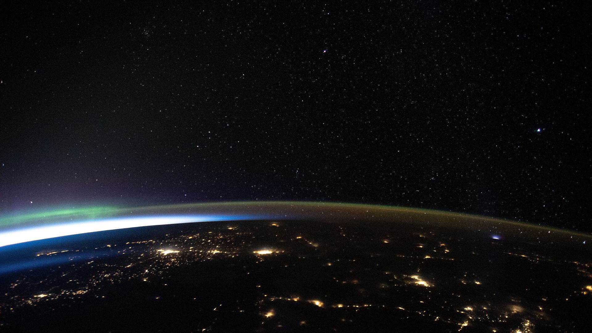 North America at night, photographed from the International Space Station