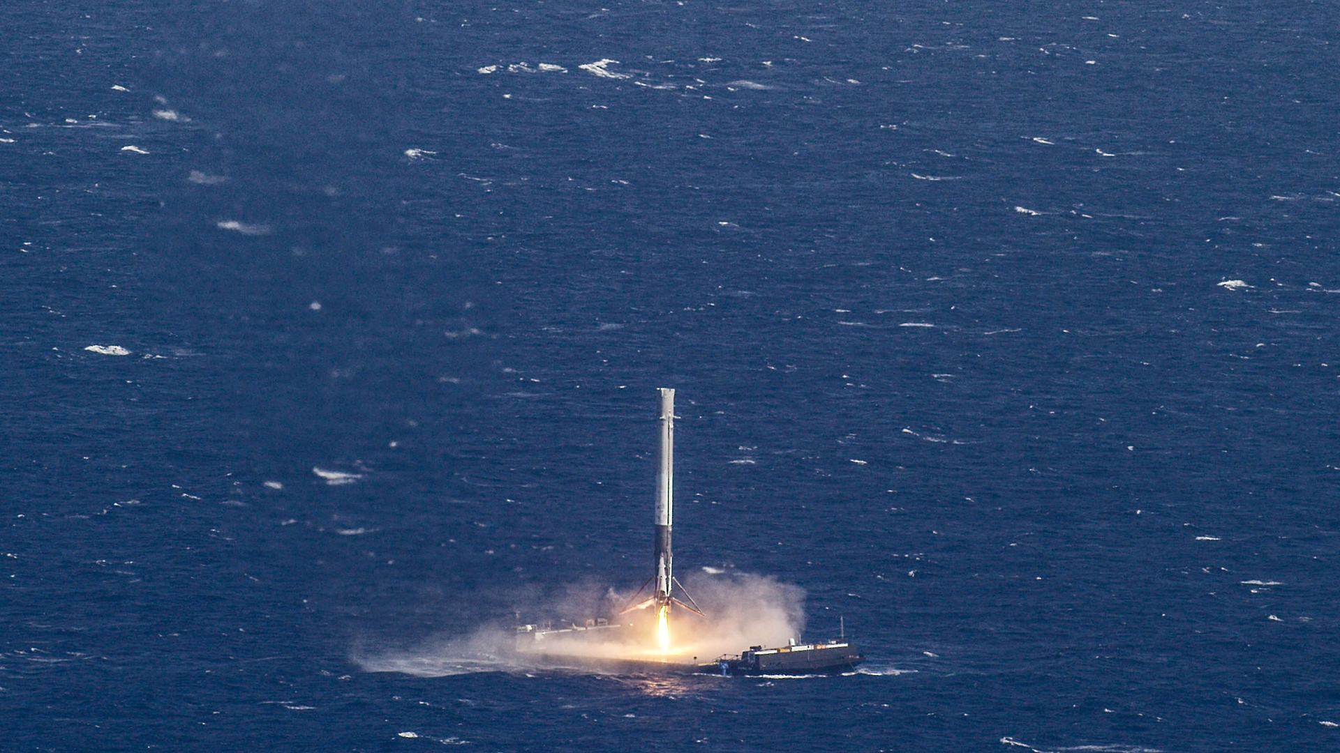 Falcon 9 first stage landing on the droneship Of Course I Still Love You after CRS-8, 8 April 2016