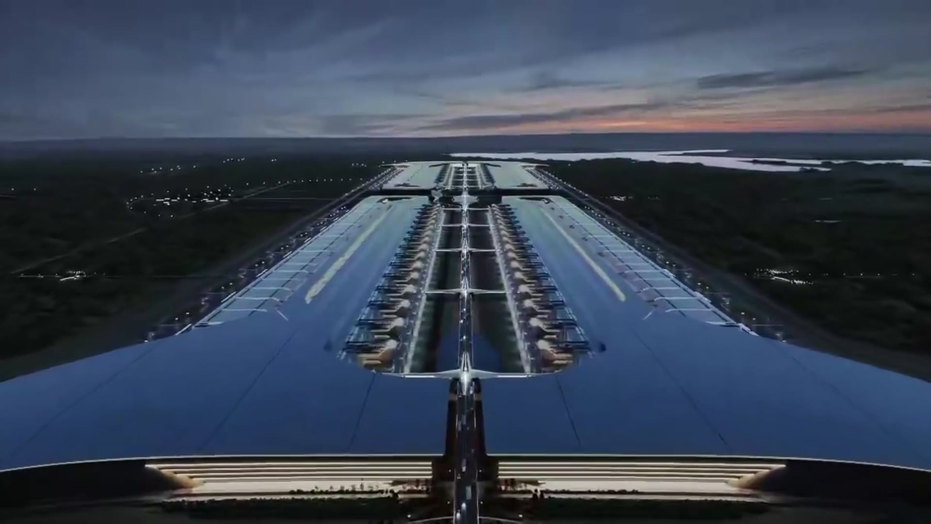 Concept flyover of the planned Tesla and SpaceX Terafab campus in Grimes County, Texas